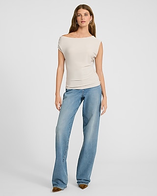 Matte Jersey Draped Off The Shoulder Tee