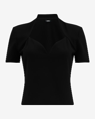 Studio Stretch Crepe Sweetheart V-Neck Short Sleeve Tee