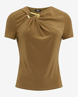 Short Sleeve Twist Front Gold Hardware Tee