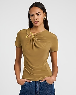 Short Sleeve Twist Front Gold Hardware Tee