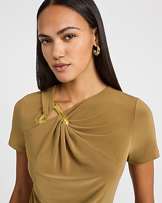 Short Sleeve Twist Front Gold Hardware Tee
