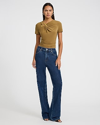 Short Sleeve Twist Front Gold Hardware Tee