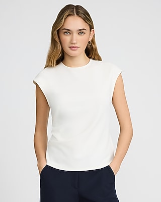 Signature Crepe Crew Neck Ruched Tank
