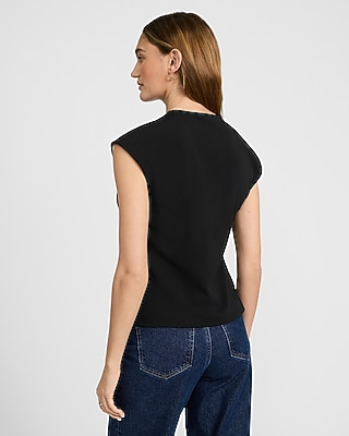 Crew Neck Ruched Tank in Signature Crepe