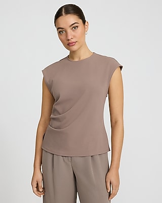 Signature Crepe Crew Neck Ruched Tank