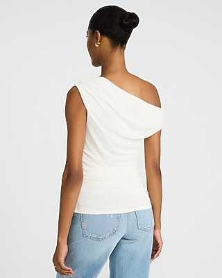 Mesh Asymmetrical Off the Shoulder Ruched Tee
