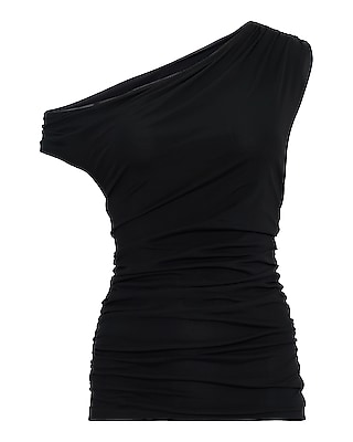 Mesh Asymmetrical Off the Shoulder Ruched Tee