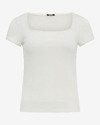 Pointelle Square Neck Short Sleeve Tee