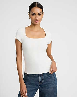 Pointelle Square Neck Short Sleeve Tee