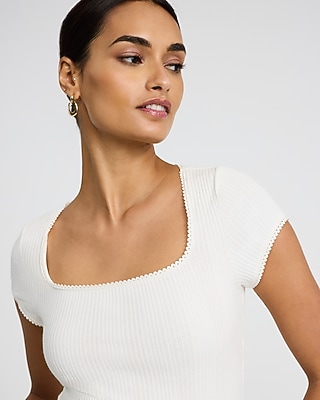 Pointelle Square Neck Short Sleeve Tee