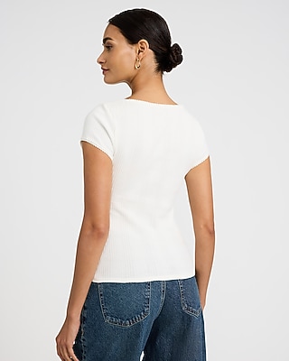 Pointelle Square Neck Short Sleeve Tee