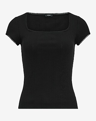Pointelle Square Neck Short Sleeve Tee - thumbnail 10