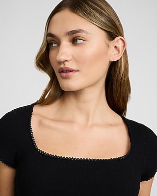Pointelle Square Neck Short Sleeve Tee - image 2