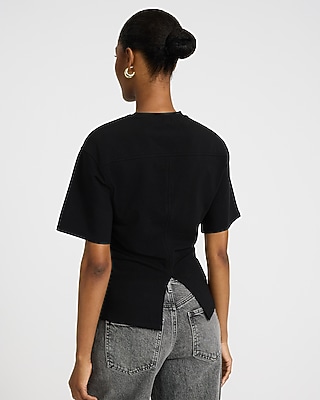 Short Sleeve Ruched Waist Tee in Stretch Cotton - thumbnail 10