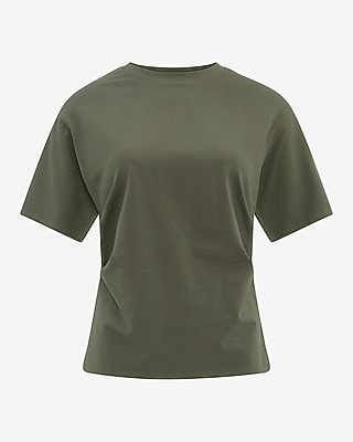 Stretch Cotton Short Sleeve Ruched Waist Tee in White - image 4