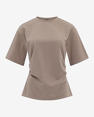 Stretch Cotton Short Sleeve Ruched Waist Tee