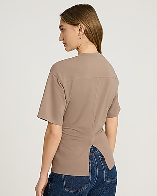 Stretch Cotton Short Sleeve Ruched Waist Tee