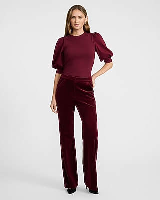 Ribbed Crew Neck Short Puff Sleeve Tee