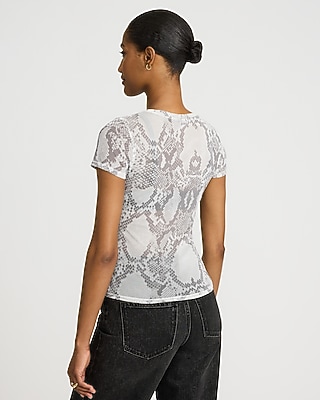 Mesh Snakeskin Crew Neck Short Sleeve Tee - image 2