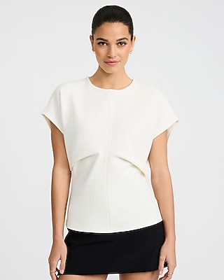 Studio Stretch Crepe Crew Neck Cap Sleeve Draped Tee - image 5