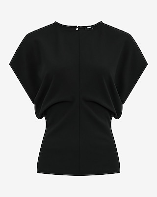 Studio Stretch Crepe Crew Neck Cap Sleeve Draped Tee - image 4