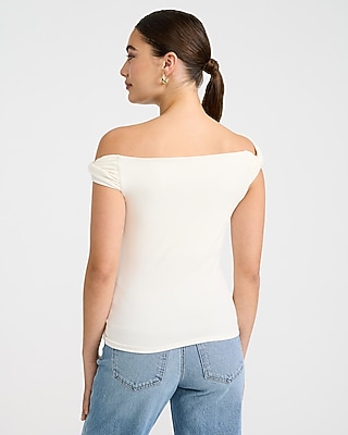 Ribbed Knit Off The Shoulder Twist Tee - image 3