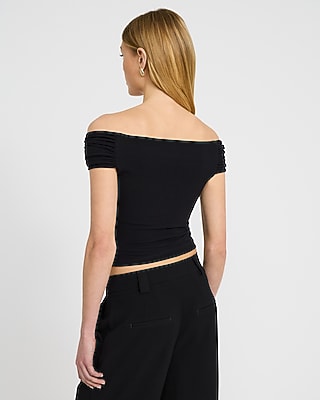 Ribbed Knit Off The Shoulder Twist Tee