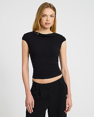 Ribbed Knit Off The Shoulder Twist Tee