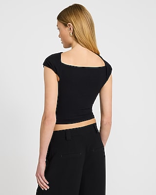 Ribbed Knit Off The Shoulder Twist Tee