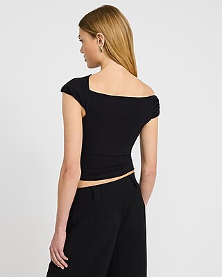 Ribbed Knit Off The Shoulder Twist Tee