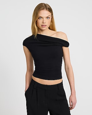 Ribbed Knit Off The Shoulder Twist Tee