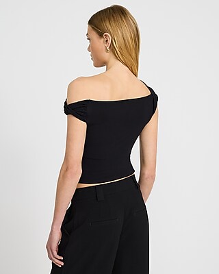 Ribbed Knit Off The Shoulder Twist Tee
