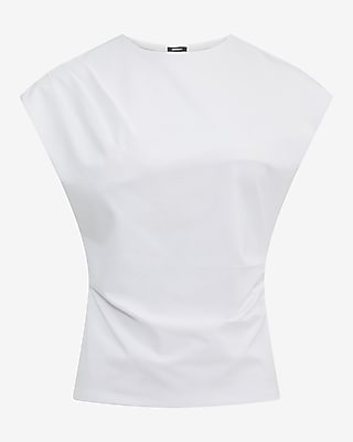 Stretch Cotton Crew Neck Cap Sleeve Draped Tee