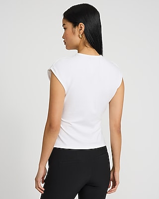 Stretch Cotton Crew Neck Cap Sleeve Draped Tee