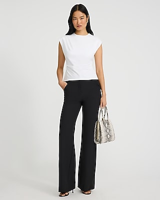 Stretch Cotton Crew Neck Cap Sleeve Draped Tee