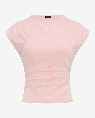 Crew Neck Cap Sleeve Draped Tee in Stretch Cotton - thumbnail 8