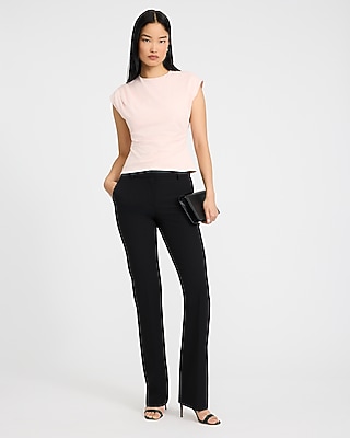 Crew Neck Cap Sleeve Draped Tee in Stretch Cotton - thumbnail 7