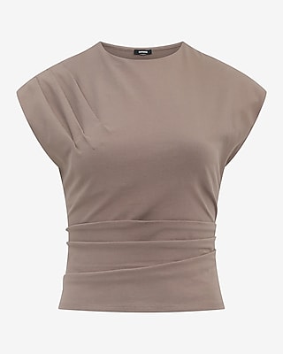 Stretch Cotton Crew Neck Cap Sleeve Draped Tee