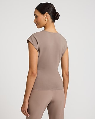 Stretch Cotton Crew Neck Cap Sleeve Draped Tee
