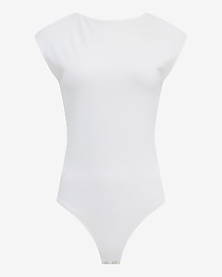 Body Contour Stretch Cotton Open Back Bodysuit in White - image 4