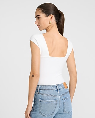 Body Contour Stretch Cotton Open Back Bodysuit in White - image 2