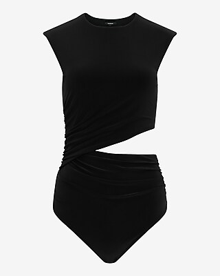 Crew Neck Cutout Ruched Bodysuit