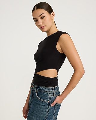 Crew Neck Cutout Ruched Bodysuit