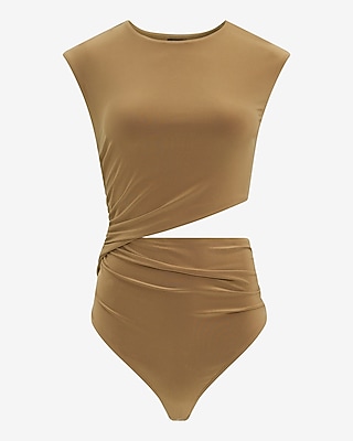 Crew Neck Cutout Ruched Bodysuit