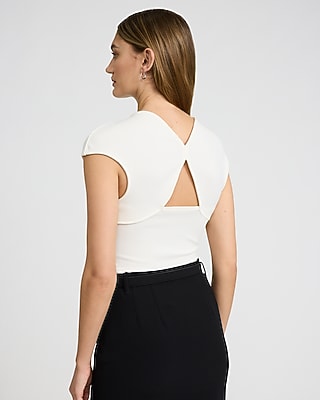 Studio Stretch Crepe Cap Sleeve Back Cutout Bodysuit