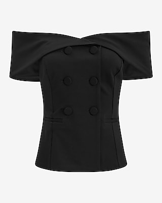 Signature Ponte Off The Shoulder Double Breasted Tailored Top - image 5