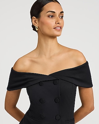 Signature Ponte Off The Shoulder Double Breasted Tailored Top - image 2