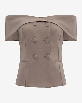 Signature Ponte Off The Shoulder Double Breasted Tailored Top