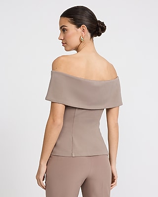 Signature Ponte Off The Shoulder Double Breasted Tailored Top