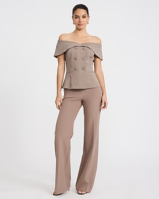 Signature Ponte Off The Shoulder Double Breasted Tailored Top